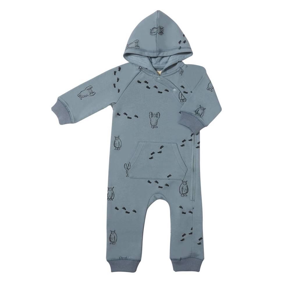 NEW ETTIE + H boy's parker yeti hooded romper in blue